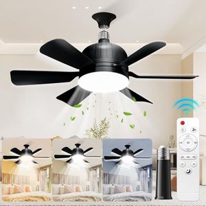Socket Fan Light with Remote Control - socket ceiling fan 18-in ceiling fans with lights and remote Ideal for Bedroom Kitchen Dining Room and Living Room balcony Garage restaurant shop indoor.(black)