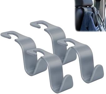 Amooca Car Seat Headrest Hook 4 Pack Hanger Universal Vehicle Car Storage Organizer for Handbag Purse Coat S Type Grey