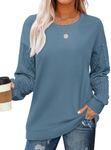 OFEEFAN Tunics Or Tops To Wear With Leggings Crewneck Sweaters Dressy Casual Blue L