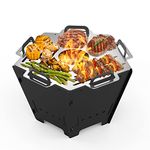 Onlyfire Camping BBQ Fire Pit, Collapsible Firepit Portable Wood Fired BBQ Grill for Outdoor Cooking(42x25cm)