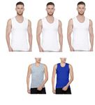 GMR Men Soft Cotton Broad Shoulder Vest Sleeveless Pack of 5-95cm (3 White,Soft Cotton Grey,Soft Cotton Blue)