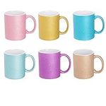 Ceramic 11oz Sublimation Coffee Mug Packed in White Box, 6 Assorted Sparkling(Glitter) Colors, Case of 6