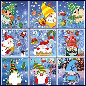 Juome Christmas Gnome Window Clings Winter Window Decals for Glass, 9 Sheets 188 Pcs Tomte Decals for Christmas Winter Home Party Decorations