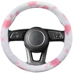 Pink Cow Fluffy Steering Wheel Cover Non Slip Soft Furry Plush Winter Warm Vehicle Car Steering Wheel Protector Universal Automotive Steering Wheel Cover Fit 37-39cm