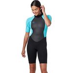 O'Neill Women's Reactor-2 2mm Back Zip Short Sleeve Spring Wetsuit, Black/Light Aqua, 8