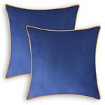 CaliTime Throw Pillow Covers Pack of 2 Super Soft Faux Suede Gold Piping Edge Accent Cushion Cases for Couch Bed Sofa Farmhouse Decorative 45cm X 45cm Navy Blue