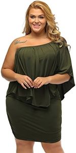 Gloria&Sarah Women's Sexy Off Shoulder Ruffles Multiple Dressing Layered Plus Size Mini Dress,Army Green,XXX-Large