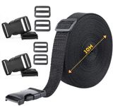 Webbing Strap, Black Polypropylene Webbing Strap Tape 20mm,25mm,40mm,50mm Wide for DIY Craft Dog Collar, Tow Ropes, Luggage Belt, 10M with 5 Sets of plastic release plastic buckles (20 mm)