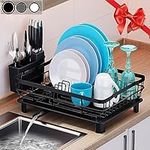 Dish Rack,SEENWUUN Dish Drying Rack,Drying Rack Dishes with Drain Board,Drying Rack Kitchen with Removable Utensil Holder and Swivel Spout(Black)