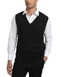 KALLSPIN Men’s Wool Blended Cable Knit Vest Sweater V Neck Relaxed Fit Sleeveless Pullovers(Black Large)