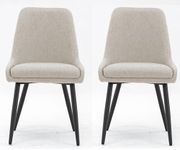 Finch Fox® Morris Glam Comfortable Fabric Upholstered Padded Living Room Side Dining Chair for Cafeteria Bedroom, Restaurents, Home, Office with Black Metal Legs in Cream Color (Set of 2)