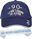 MEANT2TOBE 90th Birthday Hat & Sash Set - 90 Never Looked So Good Baseball Cap & White Sash - Birthday Gift & Accessories