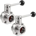 HAKZEON 1.5 Inch 2 PCS Tube OD Sanitary Butterfly Valve, 2 Inches Threaded Connection Stainless Steel 304 Tri-Clamp Clover with Pull Handle, Fit for 1.5 Inch Tri-Clamp