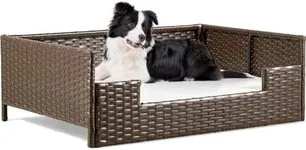 YITAHOME Rattan Dog Sofa Bed with Cushion,Wicker Pet Bed Sofa Couch Indoor Outdoor Water Resistant for Large Medium Small Dogs Cats (34.6''L*23.6''W*11.8''H,Beige)