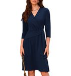 GRACE KARIN Autumn Office Dress Knee Length Casual Dress for Women with Long Sleeves Dark Blue XL