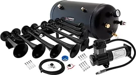 Vixen Horns Octopod Train Horn Kit for Trucks/Car/Semi. Complete Onboard System- 200psi Air Compressor, 5 Gallon Tank, 8 Trumpets. Super Loud dB. Fits Vehicles Like Pickup/Jeep/RV 12v VXO8350B/8124XB