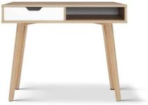 Artiss Computer Desk Solid Wood Legs Oak Desktop Office Laptop Desks Study Student Table, Home Furniture for Room, Drawer Cabinet Anti-Scratch Base Open Shelf