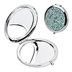 Nivofu Compact Mirror,Portable Pocket Mirror, Folding Travel Makeup Mirror,1x/2x Magnification,Metal Round Pocket Makeup Mirror,Handheld 2-Sided Mirror for Outdoor Travel Purse (Green)