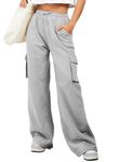 Aleumdr Womens 2024 Fall Trendy Cargo Sweatpants Y2K Baggy Elastic Parachute Pants Loose Fit Gym Lounge Trousers Gray XX-Large