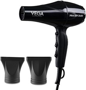 VEGA PROFESSIONAL Pro Dry 2200-2400 Watts Hair Dryer For Salon Professionals And Styling At Home|Cool Shot Button And 3 Heat & 2 Speed Settings, Black, (Vpmhd-03)