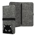 kwmobile Felt Cover for XL - 6.7/6.8" - Protective Fabric Universal Pouch Case with Elastic Band Closure - Curious Cat Grey/Black