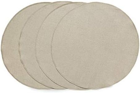 Solino Home Medium Weight Table Runner, Placemat and Vesta Round Placemat, 100% Natural Linen, Natural, Round Placemats (Set of 4)