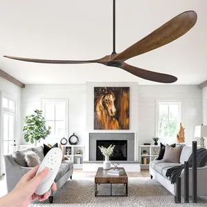 Haipeel Wood Ceiling Fans without Lights, 84 Inch Extra Large Ceiling Fan no Light with Remote, High CFM Indoor Outdoor Ceiling Fan no Light 3 Blade Propeller for Patios Farmhouse Garage, Dark Walnut