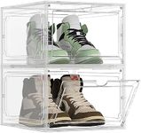 JOISCOPE Shoe Box, 2 Pack Shoe Storage Organizers, Clear Plastic Stackable Organizer Boxes with Magnetic Door, for Display Sneakers, Shoe Containers, Makeup Organizer, Bag Display Case(White)