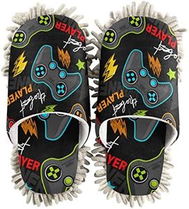 xigua Microfiber Cleaning Slippers Gamepad Washable Mop Shoes Slipper for Men/Women House Floor Dust Cleaner, Size L