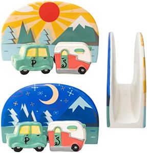Salt and Pepper Car and Camper Spice Shakers & Napkin Holder, Sun and Moon Reversible Camping Decor, Spice Set, Retro Refillable, 4.6 x 7.2 x 2.5, Travel Camper Accessories