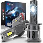 KATUR H3 LED Headlight Bulbs, 80W 16000LM 6000K Xenon White H3 Headlight Car Conversion Kit Halogen Replacement Bulb 1:1 Mini Size Plug and Play H3 LED Fog Light Bulb, Pack of 2