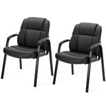 DUMOS Leather Waiting Room Chairs with Padded Arms Set of 2 - Executive Office Reception Guest Chair No Wheels for Conference Room Lobby Side, Black