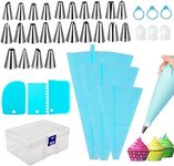 36 in 1 Piping Bags and Tips Set, Cake Decorating Kits for Beginner with Reusable Silicone Pastry Bags/Stainless DIY Piping Nozzles/Icing Smoother/Storage Box for Cupcake/Cookies/Candy Baking Gifts