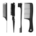 4 Pcs Hair Styling Brush Set with 1 Pcs Edge Brush 1 Pcs Bristle Hair Brush 1 Pcs Rat Tail Comb 1 Pcs Wide Tooth Comb, Hair Comb Set for Slick Baby Hair and Flyaways - Black