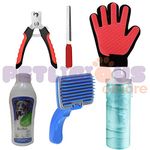 Petlicious & More 5 in 1 Dog Grooming Kit - Pack of Nail Cutter Filer | Grooming Glove | 500 ml Shampoo | Auto Slicker | Towel