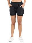 CHKOKKO Double Layered Sports Gym Workout Running Shorts for Women Black S