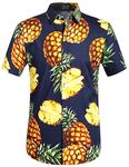 SSLR Men's Pineapple Button Down Hawaiian Style Short Sleeve Casual Shirt (XX-Large, Navy)