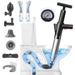 inShareplus Toilet Plunger, Black Toilet Unblocker Heavy Duty, High Pressure Plunger Kit with 4 Replaceable Heads and 1 Gloves Plunger Sink Unblocker for Unblocking Toilets, Sink, Bathtub, Floor