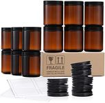 12 Pack, 8 OZ Amber Round Glass Jars with 12 Metal Lids & 12 Plastic Lids - Empty Candle Jar, Food Storage Containers, Canning Jar For Spice, Powder, Liquid, Sample - Leakproof & Dishwasher Safe