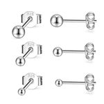 CERSLIMO 3 Pairs Sterling Silver Stud Earrings for Women Men Tiny Silver Ball Earrings Set Cartilage Small Tragus Earrings for Sensitive Ears(2mm,3mm,4mm)