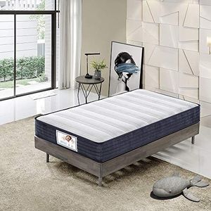TEENO Matelas 90x190x22cm Ressorts Mousse polyuréthane et 2CM mémoire de Forme, Blanc,