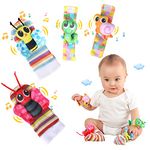 Foot Finders & Wrist Rattles for Infants Developmental Texture Toys for Babies & Infant Toy Socks & Baby Wrist Rattle, Baby Boys Girls Newborn Essentials Sensory Toys Gifts 0-6 6 to 12 Months