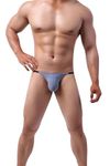 Panteasy Stripe Thong Brief Men Underwear Frenchie Anti Bacterial, Color Fresh, Moisture Wicking (L, Gray)