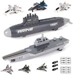 Crelloci Aircraft Carrier Military Naval Ship Toy Play Set with Small Scale Model Planes Fighter Jets, Battleship and Supply Ship for Kids Boy Girl Age 5+ Party Favors Gifts