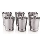 Attro Aqua Stainless Steel Hammered Finish Tableware Drinkware Tumbler Drinking Glasses for Home, Restaurants, Office Capacity 200Ml - Set of 6