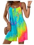 SOLY HUX Women's Tie Dye Cami Romper Spaghetti Strap Scoop Neck Summer Short Jumpsuit, Multi Tie Dye, Small