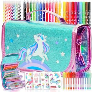 Amitié Lane Unicorn Toys for Girls Scented Markers Set - Unicorn Pencil Case - Unicorn Gifts For Girls 6-8, For Art and Craft Colouring - Incl Augmented Reality App