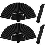 Quelcc Hand Fan Folding, 2 Pcs Handheld Folding Fan, Fabric Hand Fan, Paper Fan, Rave Fan,Black Hand Fans for Women Folding, Chinese Handheld Fans for Wedding Party Decoration Birthday Gifts