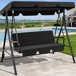 YITAHOME Canopy Swing Chair, 3 Seater Garden Swing Seat Chair, 170 x 110 x 153cm Outdoor Swinging Chair Bench with Adjustable Canopy & Removable Cushion for Patio Poolside Porch, 270KG Loadable, Black