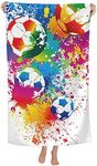 VOOHDDY Colorful Soccer Football Fun Ball Beach Towel Large Soft Absorbent Microfiber Quick Dry Oversized Bath Towels for Bathroom Women Men Pool Camping Travel Swimming Picnic Sports